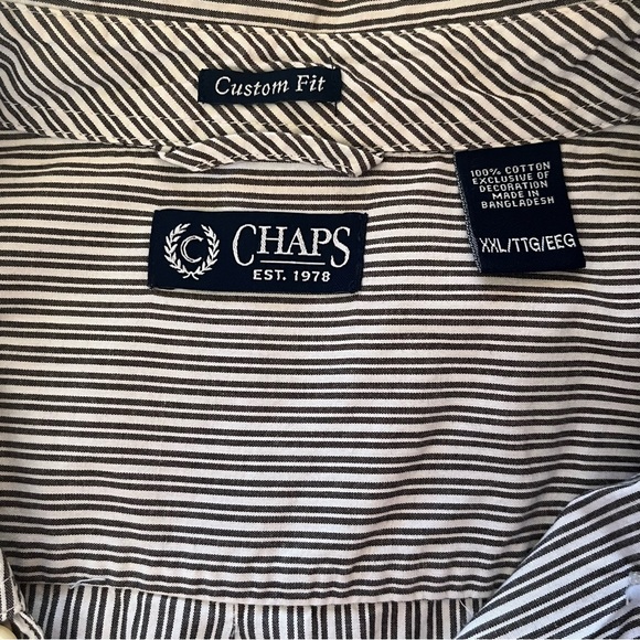 Chaps Custom Fit Long Sleeve Button Up Dress Shirt Gray White Striped Sz XXL - Picture 5 of 9